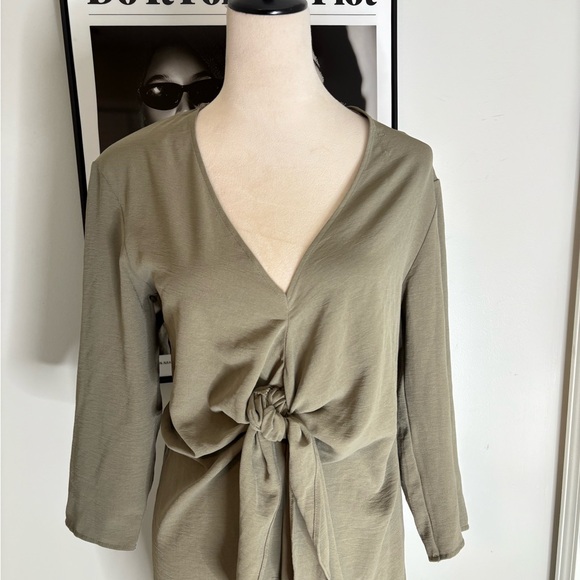 Zara Tie-Front Olive Green Midi Dress - Picture 2 of 4